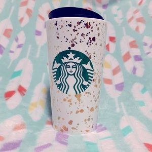 Starbucks white gold tumbler coffee mug cup with lid in great condition